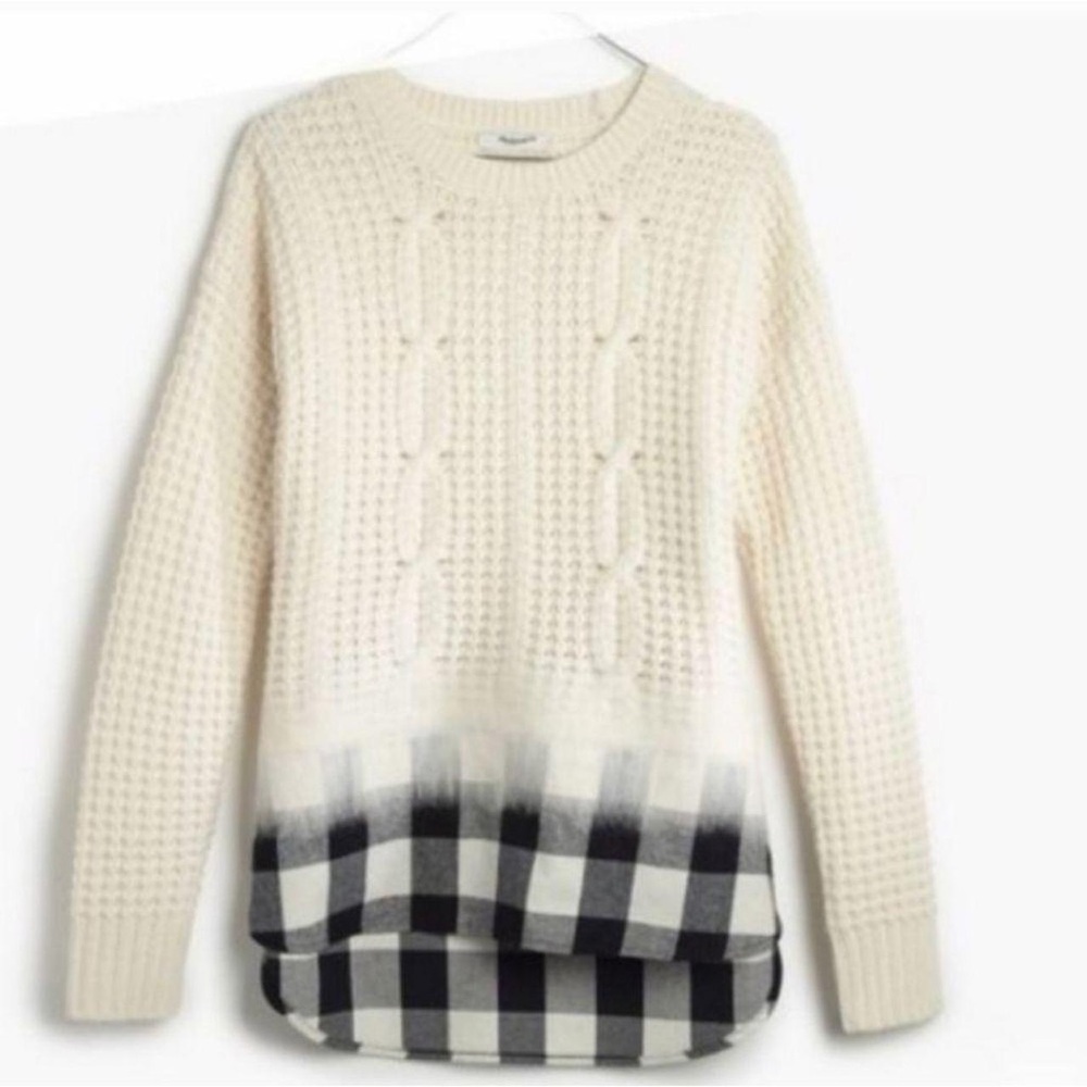 Madewell Wintermix Cable Knit Plaid Sweater Medium
